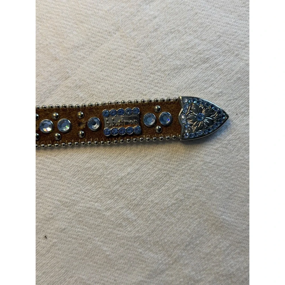BB Simon Brown Suede Crystal Studded Western Belt Silver Buckle XXL‎ 1689 188